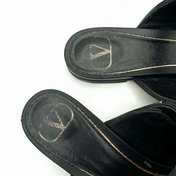 VALENTINO Roman Rockstud Black Gold Cage Flat 38.5 Pointed Toe Leather Gladiator - Picture 13 of 15